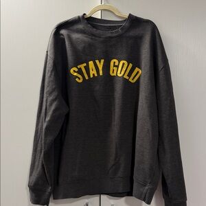 Women’s Charcoal Crewneck Sweatshirt with The Outsiders 'STAY GOLD' Graphic